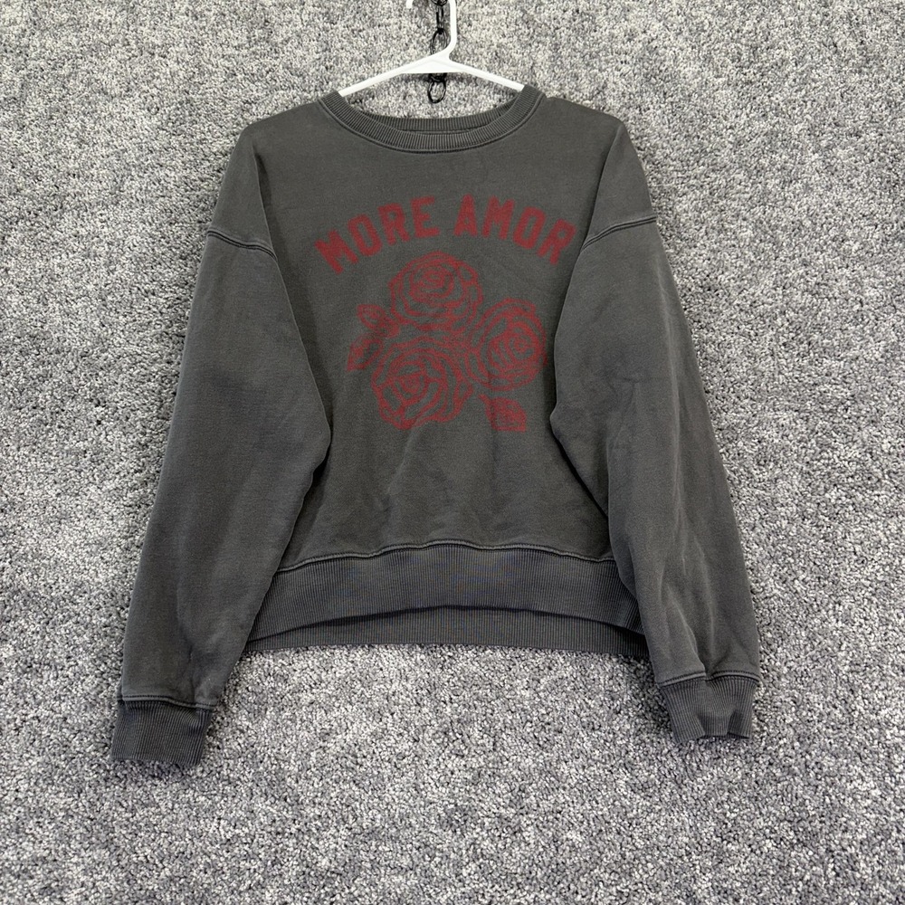 American Eagle Outfitters Sweatshirt Womens Small Gray More Amor Rose Graphic